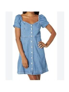 Madewell Denim Puff-Sleeve Sweetheart Neckline Dawnshire Wash Mini Dress Size 10